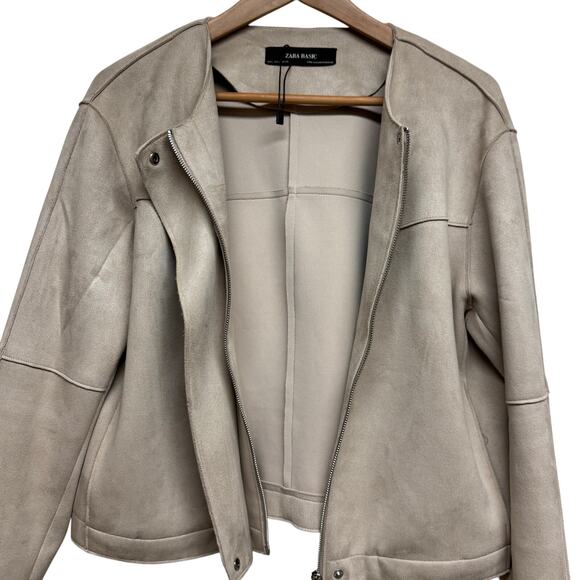 Zara Basic Faux Suede Jacket – Neutral Beige (Size L) - Picture 4 of 6